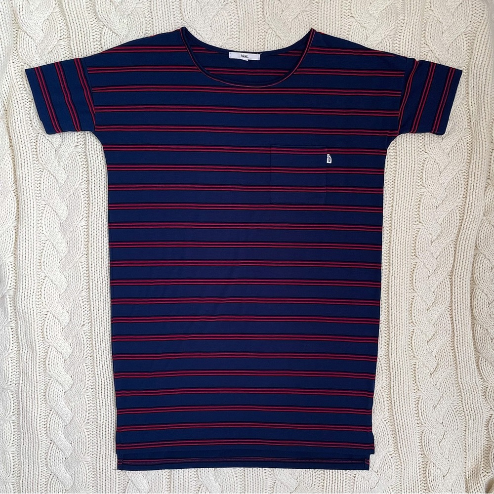 Vans Navy Blue & Red Striped T-Shirt Dress